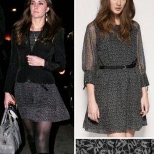 Whistles Black and Gray Silk Patterned Dress (ASO both Kate & Pippa Middleton)